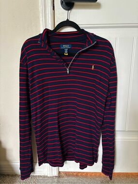 Polo by Ralph Lauren Navy with Red Stripes Quarter-Zip Long Sleeve